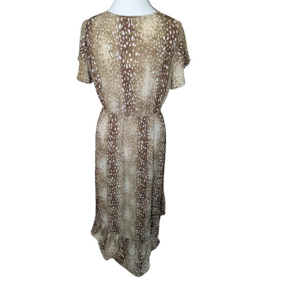 Buddy Love High-Low Ruffle Hem Dress Brown Animal Print Flutter Sleeve Western - Picture 4 of 12